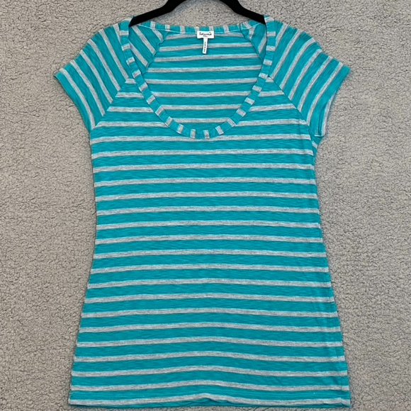 Splendid Soft Semi-Sheer Short Sleeve T-Shirt Striped Aqua/Gray Small - Picture 1 of 8